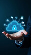© Grow with Dani - A person holding a glowing cloud with various digital icons, symbolizing data security and technology. The glowing cloud is the center focus, it is being held in an open hand