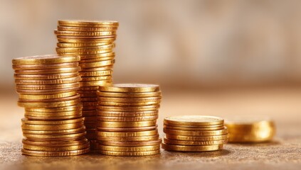 Leinwandbilder - Stacks of gold coins arranged in a bar graph, showing financial growth and wealth accumulation.  The coins are shiny and reflect light, suggesting prosperity and success. : Generative AI