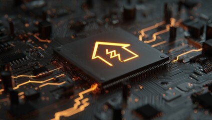 Leinwandbilder - Smart home technology concept: glowing house symbol on a circuit board, representing automation and energy efficiency in modern homes. : Generative AI