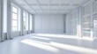 © Imagine  - Elegant empty white room with large windows and soft natural sunlight casting shadows on the floor, showcasing classic interior architecture and minimal aesthetic atmosphere