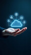 © Grow with Dani - A hand holding a glowing cloud and network of icons, representing cloud computing, with a sleek, futuristic look