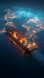 © DeepView - Container Ship and Global Network Map at Night