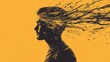 © RodolfoJesus - Man facing left, with thoughts visualized as a tornado coming out of his head, flat artistic background generative ai