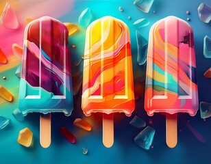 Wall Mural - colorful popsicle generative ai ice pop frozen treat ice cream bar refreshing summer