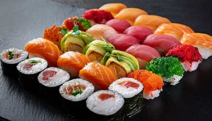 Wall Mural - colorful sushi variety with different types of fish and toppings