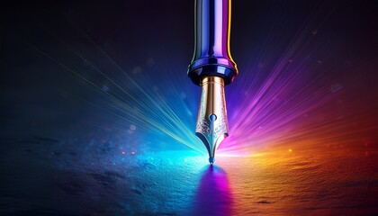 Wall Mural - colorful ink pen with light glow on dark surface background
