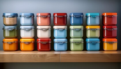 Wall Mural - colorful storage containers on a kitchen shelf