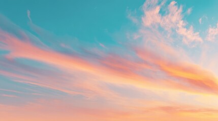 Wall Mural - Serene Sunset Sky with Soft Clouds in Shades of Pink and Orange Reflecting the Tranquility of Evening Nature’s Beauty in a Peaceful Atmosphere