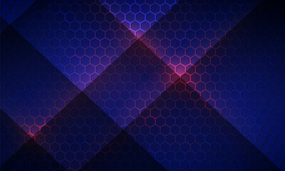 Fototapete - Dark blue hexagon abstract technology background with red colored bright flashes under hexagon. Hexagonal gaming vector abstract tech background.