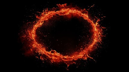 Poster - Fiery ring of fire, burning circle, isolated on black background.