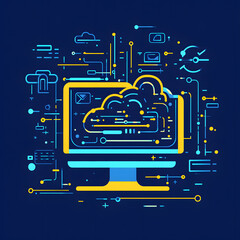 Wall Mural - professional cloud technology and programming code flat vector illustration for digital projects