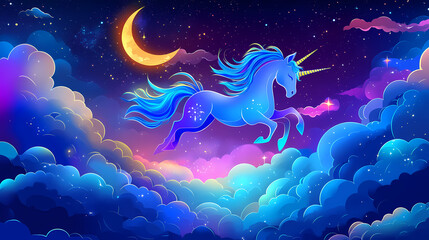 Wall Mural - cute unicorn moon vector