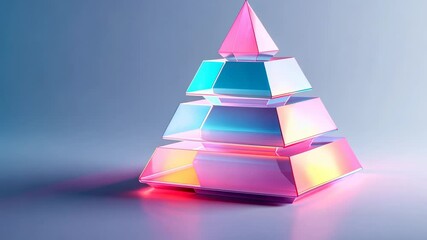 Wall Mural - neon pyramid: a vibrant, layered glass pyramid, glowing with pink and cyan light against a pale blue