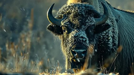 Wall Mural - Majestic Bison in Winter Wonderland