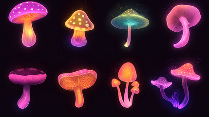 Wall Mural - fantasy magic neon mushroom