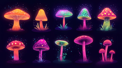 Wall Mural - fantasy magic neon mushroom