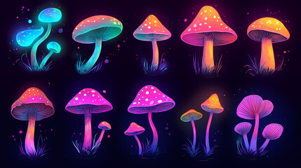 Wall Mural - fantasy magic neon mushroom