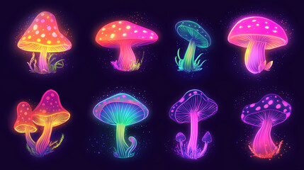 Wall Mural - fantasy magic neon mushroom