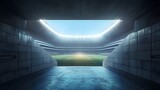 Soccer stadium tunnel view background sports arena football pitch professional game empty seats design