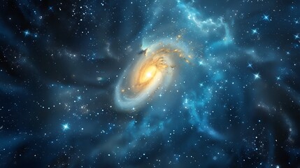 Wall Mural - Spectacular Spiral Galaxy Illuminated With Swirling Star Formation Against Deep Blue Cosmic
