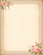 © MW Photography  - vintage paper sheet with victorian roses, aged antique diary background