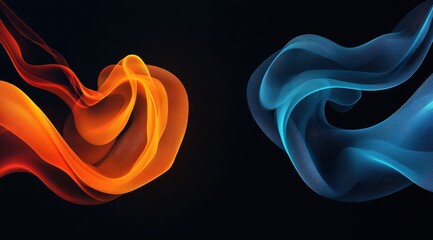 Wall Mural - Abstract fiery orange and icy blue swirls on black background