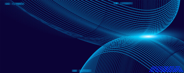 abstract digital design with flowing blue waveforms against a dark background,smooth, curving lines and dotted patterns that create a sense of movement and energy.