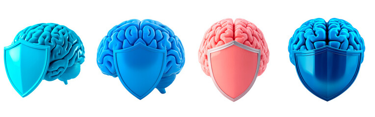 Brain Security Concept with Shield Protection Symbolizing Mental Safety and Data Security, PNG