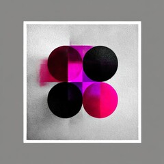 Aufkleber - Abstract Pink and Black Circles on Textured Background: A Study in Contrast and Geometry in Minimalist Style.