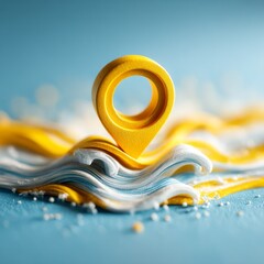 Aufkleber - Navigating Waves of Information: A Yellow Pinpoint Marker on a Sea of Data Layers, Indicating Location and Insights
