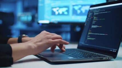 Coding session in a modern office environment with dual monitors and focused programmer at work