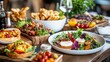 © Thinnawat - Colorful Assortment of Fresh Dishes on Wooden Table Surface