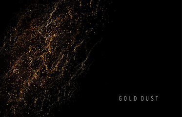 Wall Mural - An exquisite composition with an isolated golden chaotic pattern on a black background.