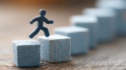 Wall Mural - a person walking on a block representing ai-calculated economic empowerment ladder icon concept for 
