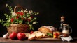 © Thinnawat - Rustic Bakery Table with Bread, Apples, Flowers, and Herb Jars