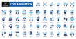 © Zero_wing - Collaboration fill icon set collection. Agreement, commitment, harmony, problem solving, partnership, participation, strategy, leadership, motivation, coordination, execution