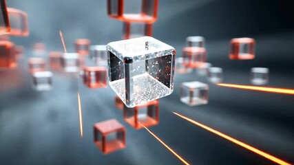 Wall Mural - networked cube abstract: an abstract design of glowing silver cubes connected by lines of light in a