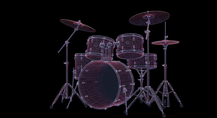drum kit, drums, drum set, wireframe drum kit - music instrument 3d model