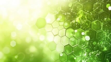 Abstract green and white background with hexagonal pattern and bokeh effect in soft focus
