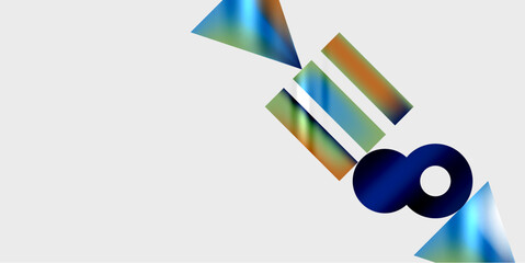Leinwandbilder - Abstract geometric shapes overlap, creating colorful diagonal composition. Blue, orange hues dominate dark background. Minimalist design.