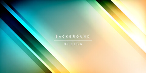 Poster - Abstract background features diagonal lines, gradients. Colors transition from dark blues to warm yellows. Minimalist design, modern aesthetic.