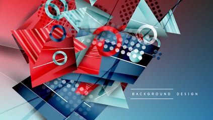 Leinwandbilder - Abstract geometric shapes overlap, creating dynamic composition. Red, blue hues dominate design, with subtle gradients. Modern aesthetic.