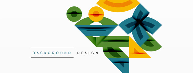 Leinwandbilder - Abstract geometric shapes overlap, creating vibrant design. Yellow, green, blue hues dominate white space. Text reads background design.