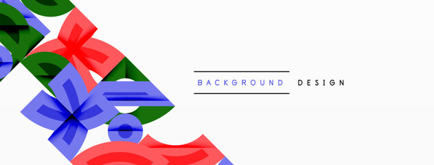 Fototapete - Abstract geometric shapes overlap, creating vibrant color blocks. Minimalist design with white space dominates composition.