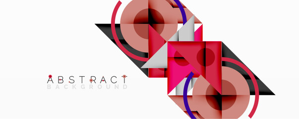 Leinwandbilder - Geometric shapes overlap, creating dynamic abstract composition. Red, black, white colors dominate design. Modern aesthetic.