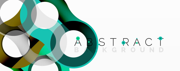 Leinwandbilder - Modern graphic design. Overlapping circles create dynamic composition. Teal, gold, gray hues dominate white backdrop. Minimalist aesthetic.