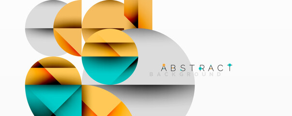 Leinwandbilder - Geometric shapes overlap creating modern design. Orange, teal, gray hues dominate composition. Minimalist aesthetic, clean lines present.