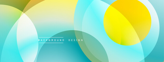 Leinwandbilder - Abstract circles overlap, creating vibrant gradients. Blue, yellow, white hues blend smoothly. Modern design element for backgrounds.