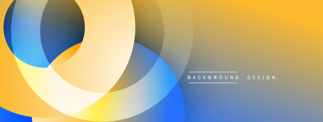 Leinwandbilder - Abstract shapes overlap, creating vibrant yellow, blue gradients. Modern design suggests innovation, energy, fluidity. Background features text elements.