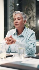 Poster - Meeting, discussion and business woman in office for financial planning, budget review and report. Professional, corporate and mature person with team for finance proposal, strategy and feedback